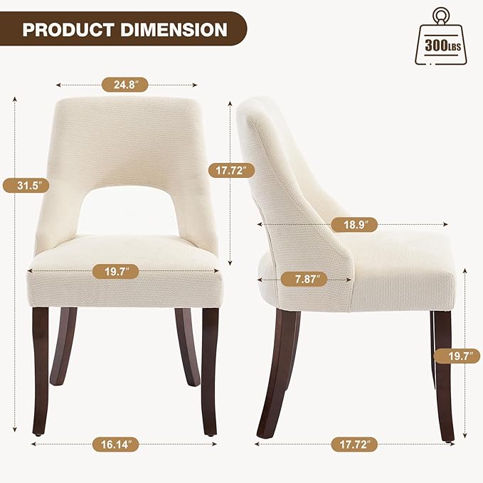 UVV Wooden Dining Chairs Set of 2, Mid Century Modern Fabric Upholstered Dining Room Chair Kitchen Chairs, Farmhouse Dinner Chair with Solid Wood Legs for Kitchen Dining Room, Beige