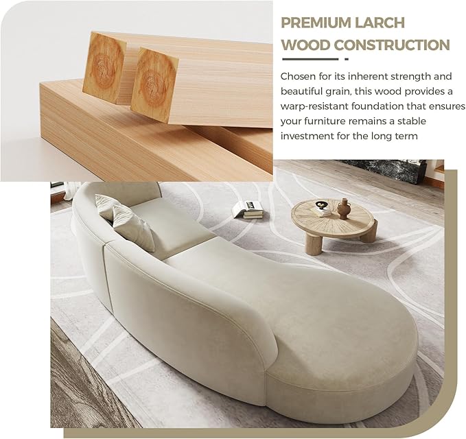 Luxury Curved Sofa Couch – Modern Upholstered Sectional Sofa, Designer L Shaped Couch with Plush Microfiber, High-Density Foam & Solid Wood Frame (Ivory Left-Facing, 94" L x 43" W x 30" H)