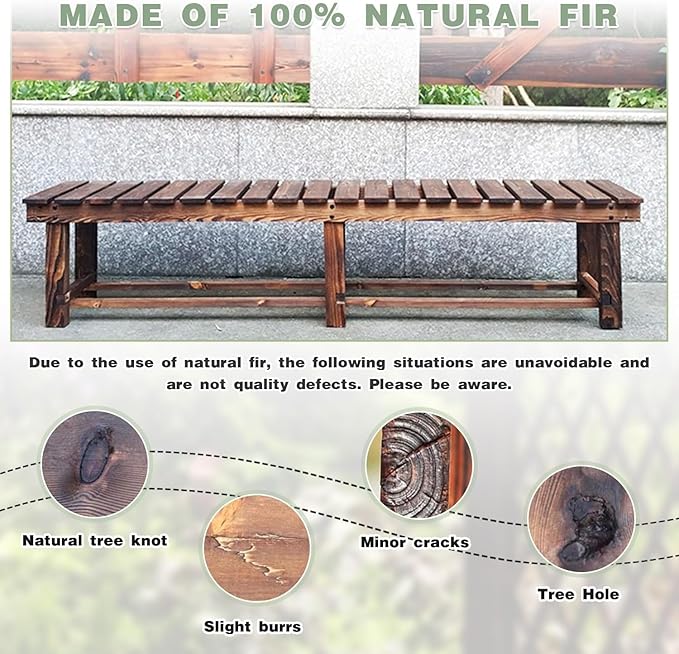Outdoor Garden Bench, 2-Person Wood Patio Bench Weatherproof Outdoor Backless Bench, Anti-Corrosion and Anti-Rust Garden Benches for Garden Lawn Porch Park Backyard (Carbonized,35.5''/90cm)