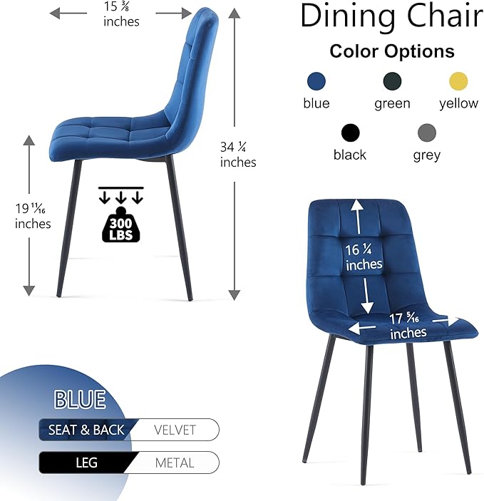 NORDICANA Navy Blue Velvet Dinner Chairs Set of 4, Modern Armless Biscuit Tufted Dining Side Chairs with Metal Legs for Kitchen Living Room Vanity