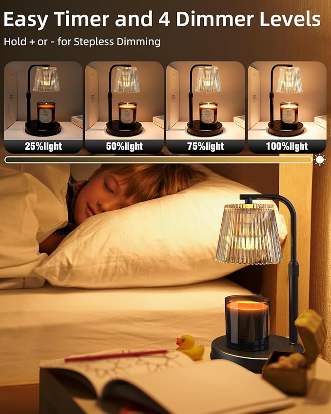 Candle Warmer Lamp with Timer Dimmable - Adjustable Electric Wax Melt Warmer Scented Large Jar Candles Lights, House Warming Birthday Gifts for Women, Glass Vintage New Home Living Room Decor, Dark