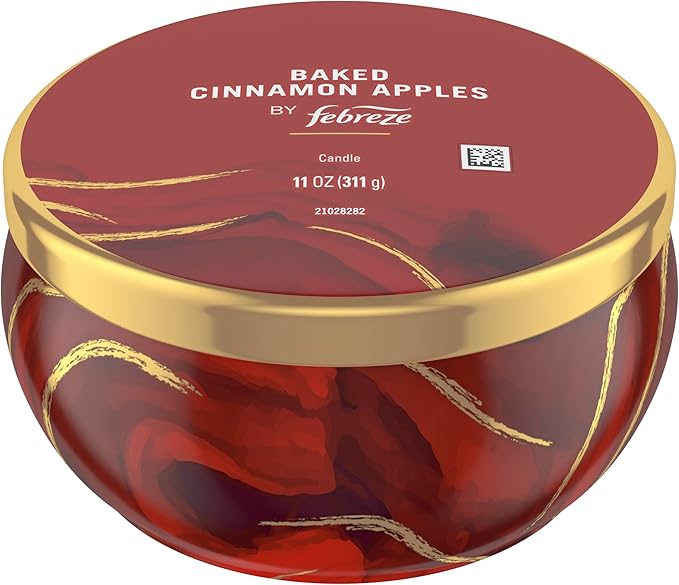 Febreze Scented Candle, Baked Cinnamon Apples Scent, 4 Wick Candle, Reusable Tin, Long Lasting Even Burn, Giftable for Holidays, 11oz, Single Pack