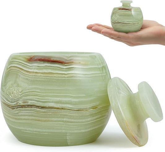 Natural Marble Candy Jar Handmade Cover Pot Storage - Deep Covered Kitchenware Jar Container, Onyx Green