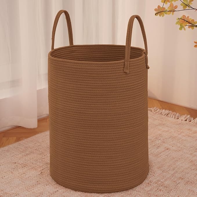 Large Woven Laundry Basket Hamper,100L Cotton Rope Storage Bin for Blankets,Toys and Clothes,Decorative Tall Nursery Hamper for Living Room,Baby Nursery,Bathroom and Bedroom,Golden Jute