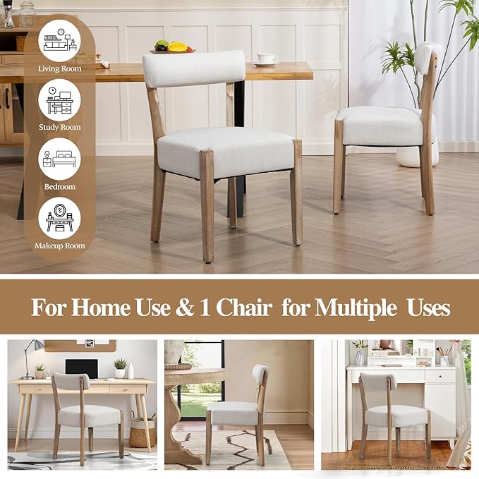 Dining Chairs Set of 6,Mid Century Modern Dining Chair Set - Linen Upholstered Low Back Kitchen & Dining Room Chairs with Woven Design,Beige Fabric