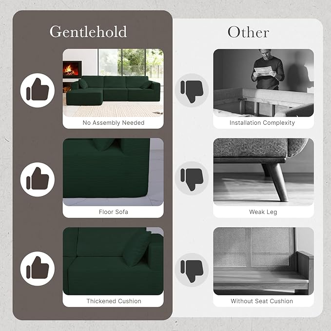 108” Modular Sectional Sofa Couch with Ottoman, 3-Seater Boneless Couch, L Shape Sectional Sofa Compressed Sofa for Living Room Bedroom, No Assembly Needed (Green, 3 Seats+1 Ottoman)