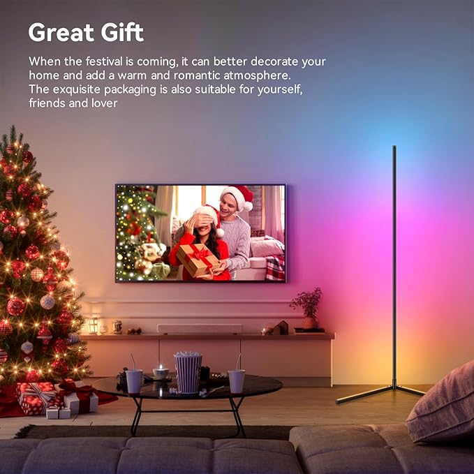 Corner Floor Lamp, LED Floor Lamp, Ambient Lighting Smart Lights with APP and Remote Control, 20 Million Colors & 800+ Modes, Music Sync Led Lights for Bedrooms, Living Rooms and Gaming Rooms
