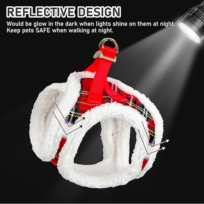 GAMUDA Small Dog Harness Collar and Leash Set, Step in No Chock No Pull Soft Mesh Adjustable Dog Vest Harnesses Plaid Reflective for Dogs Puppy Cats Kitten Rabbit (Warm Red, XL)