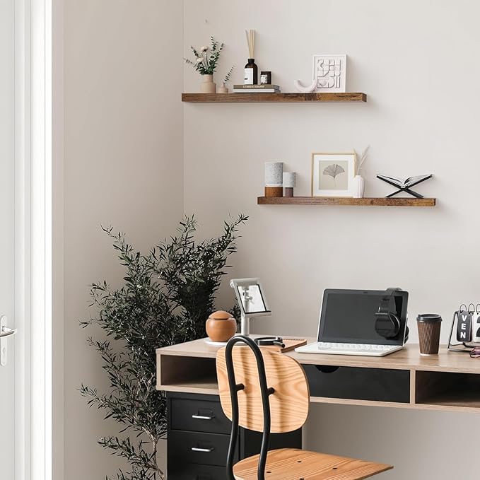 Colima Bathroom Floating Shelves for Wall, 36" Floating Wall Mounted Shelf, Rustic Wood Storage Display Shelves for Home Organization, Bathroom, Kitchen, Living Room (Set of 2, Rustic Brown)