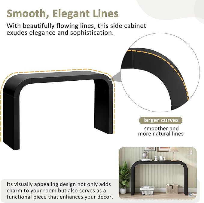 Modern Curved Console Table 52-Inch Narrow Entryway Sofa Table for Living Room Entrance Hallway Furniture, Black