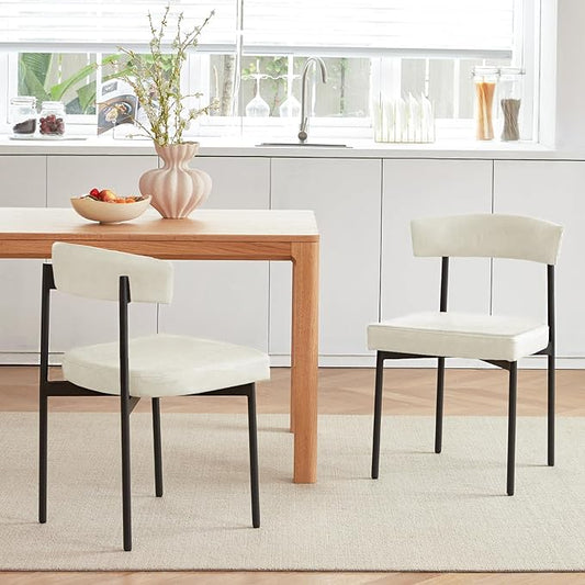 Beige Faux Leather Dining Chairs Set of 2, Armless Upholstered Kitchen Chair,Modern Dining Room Chair with Curved Backrest
