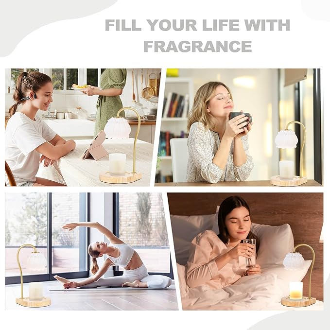 Candle Warmer Lamp with Timer, Electric Dimmable Candle Warmer Melter, Small & Large Jar Fragrance Candle Holders for Home Decoration Gift for Women, Crack-White