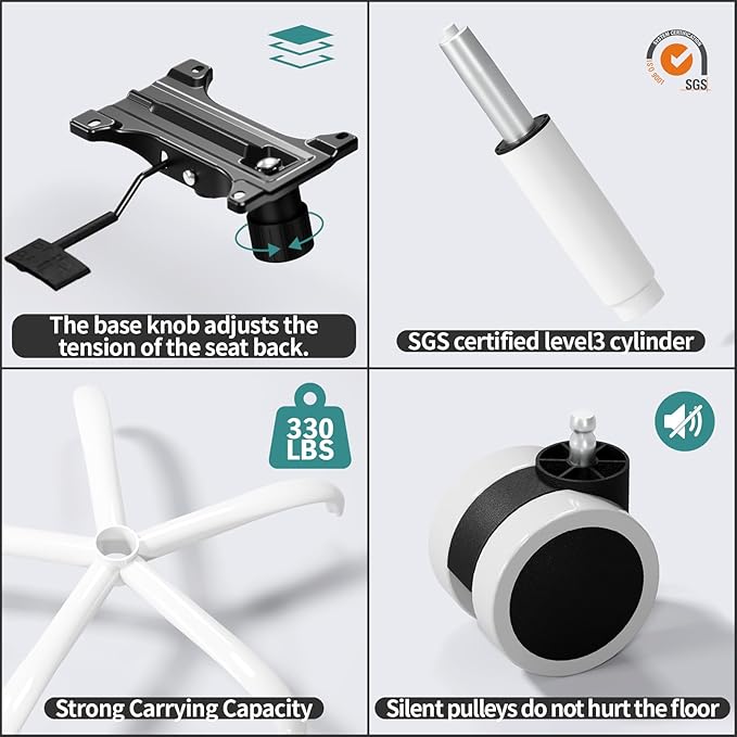 TRALT Office Chair Ergonomic Desk Chair, 330 LBS Home Mesh Office Desk Chairs with Wheels, Comfortable Gaming Chair, High Back Office Chair for Long Hours (Grey)