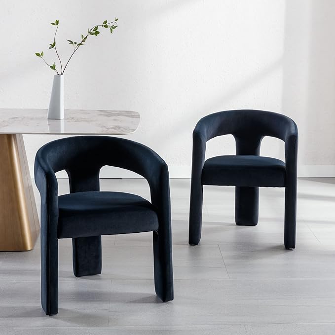 Set of 3 Modern Velvet Fabric Upholstered Dining Chairs with Open-Back, Cute Barrel Side Chairs Kitchen Armchair Accent Chairs for Dining Room Bedroom, Black