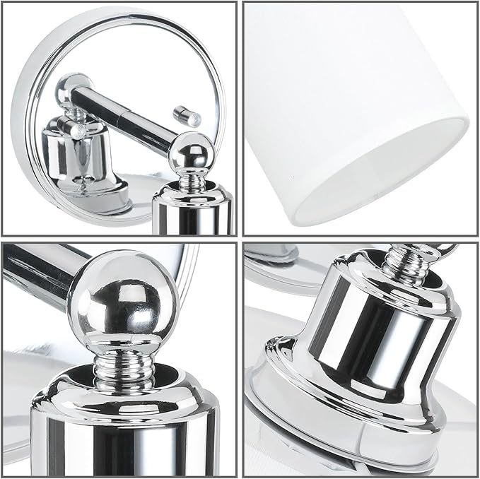 XiNBEi Lighting Wall Light 1 Light Wall Sconce with Drum Fabric Shade in Chrome, Modern Bathroom Vanity Light for Bathroom Bedroom & Living Room XB-W1214-1-CH