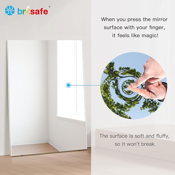 brisafe Full Length Mirror with Stand, 63"x43" Super Lightweight Glassless Home Full Floor Mirror, Oversized 0.04mm Nano-Film Gym Mirror, White