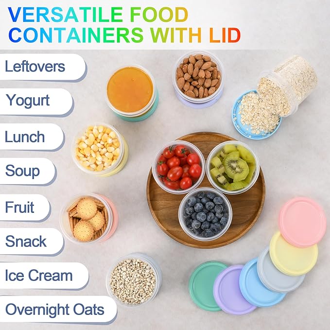 6pcs 10 oz Plastic Containers with Screw Lids, Reusable Clear Food Storage Containers with Pen and Brush for Snack Salad Fruit, Leakproof Small Freezer Containers, Microwave & Dishwasher Safe