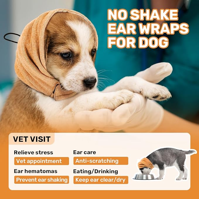 Dog Calming Hoodie, No Shake Ear Wraps for Dogs, Adjustable Dog Ear Muffs for Noise Protection, Ear Wrap Head Cover for Anxiety Relief & Hematoma (Vitality Orange, L(Head Circle:17.7"-23.6"))