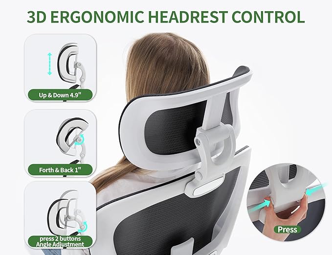 Ergonomic Office Chair - Computer Desk Chair with Adjustable Lumbar Support - 400lbs Executive Desk Chair High Back with Headrest Flip-Up Arms for Long Hours, Rolling Chair (White Black)