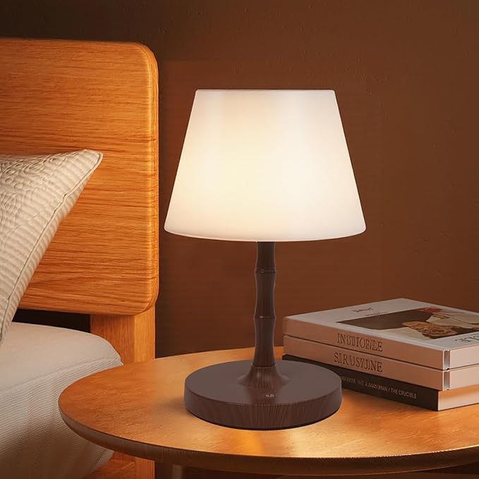 Outdoor Battery Powered Waterproof Desk lamp, Office and Bedroom Desk lamp, Bathroom LED lamp, Courtyard Camping Restaurant LED Night lamp, 4000mAh Rechargeable Battery Driven lamp (Brown)