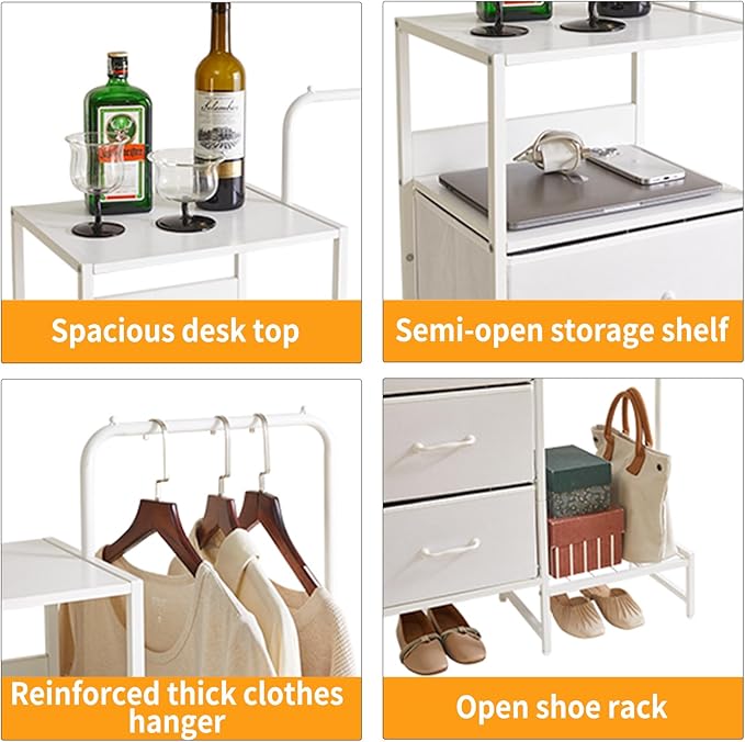 Clothes Rack, Garment Rack with Shelves and Hanging Rod, 3 Drawers, Reversible Coat Hanger, White YD-TM081W1