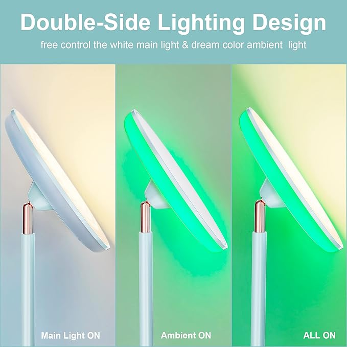 Bright Floor Lamp for Living Room, 42W LED Room Lights with Remote, 3700LM RGBW Modern Tall Standing Light, Color & Brightness Dimmable, UFO Ring Lamp,1/2/3H Timer for Bedroom,Office(Blue