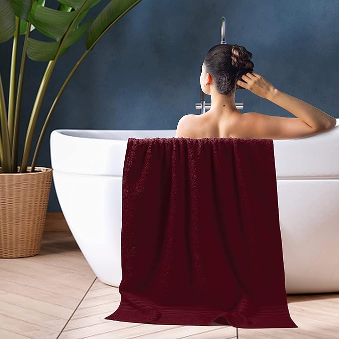 BOUTIQUO 100% Cotton 2 Pack Bath Towel Set 28x55, Eco-Friendly Large Bath Towels, Compact Quickdry Lightweight Soft & Highly Absorbent Bath Towel, Ideal for Everyday Gym Travel Camp Pool - Burgundy