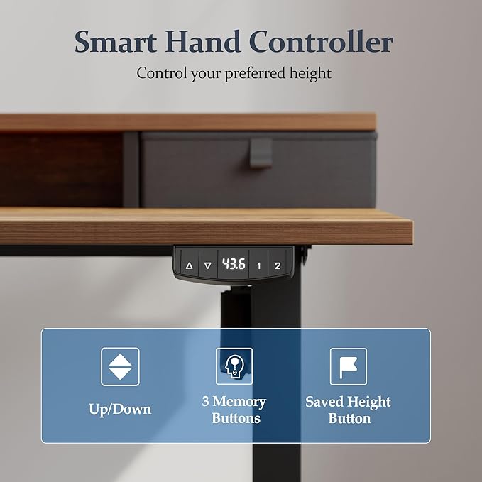 Klicelor 48 Inch Electric Standing Desk with Drawers, Adjustable Height Small Sit Stand Desk for Home Office, Compact Computer Workstation with Storage– Rustic Brown