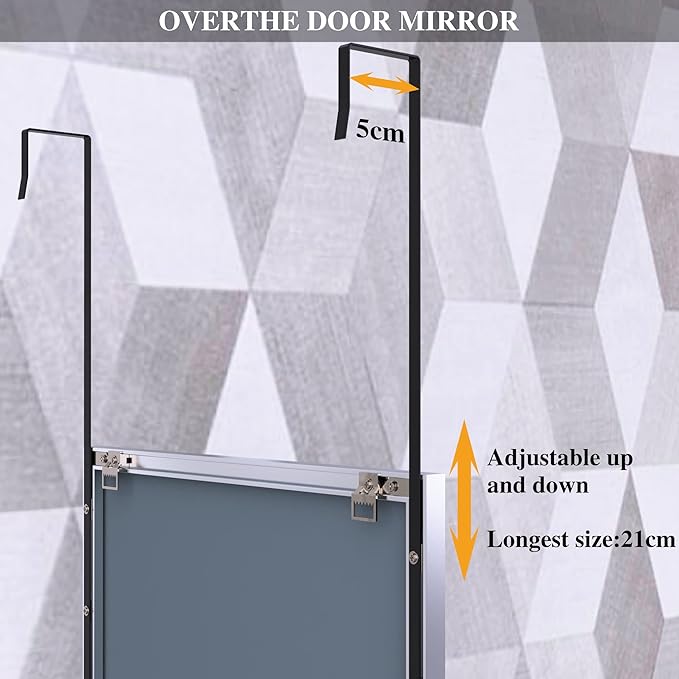 ANYHI Over The Door Mirror, 47"x12" Silver Full Length Mirror with 2 Hooks, Aluminum Brushed Frame, for Bedroom Bathroom