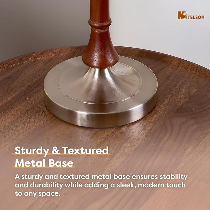 Table Lamp, Modern Nightstand Desk Lamp with Dimmer Switch and Bulb, Mid Century Lamp for Living Room and Office, Wood Bedside Lamp for Bedroom, Home Décor, Walnut Wood Finish