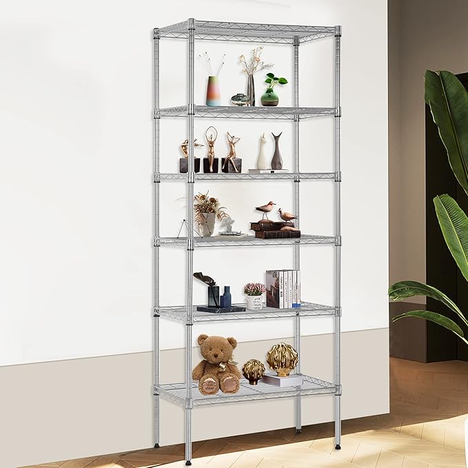 FDW 6 Tier Wire Shelving Units 23L x 13W x 59H Adjustable Metal Storage Rack NSF Pantry Shelves Kitchen Organization Shelf for Kitchen Garage Small Places Commercial,Chrome