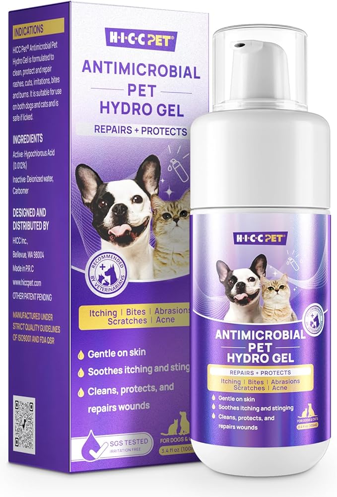 HICC PET Dog Wound Care Hydro Gel, Heals Wounds, Hot Spot Treatment for Dogs, Soothes Inflammation, Prevents Infection, Treats Bites, Scratches & Skin Ulcers, Cat Wound Care Solution, 3.4 Ounces