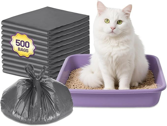 Glotoch 500 Count Economical Cat Litter Bags 4 Gallon Gray, Leak-Proof, Disposable Cat Waste Trash Bags for Pet Poop, Plastic T-shirt doggy bag for Kitty Garbage 12" x 6.5" x 21"