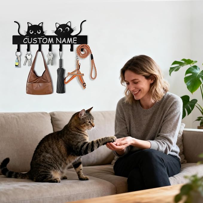 Personalised Dog Leash Holder for Wall, Pets Theme Key Holder Wall Mount, Dog Storage Organizer, Heavy Duty Pet Leash Hanger for Living Room Entryway Hallway, Gifts for Pet Lovers