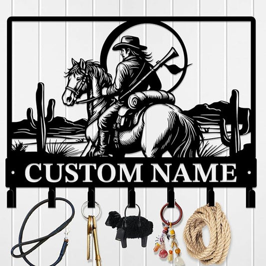 Custom Western Cowboy Metal Iron Key Hooks,Personalized Name & Text Engraving,Decor Wall Keys Holder for Home Entryway (Style H)
