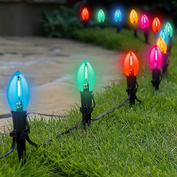 Couah C7 Christmas LED String Lights, 25Ft C7 Vintage Clear Multicolor Lights with 27 Colorful LED Bulbs (2 Spare) for Indoor Home Outdoor Backyard Wedding Party Christmas Decorations