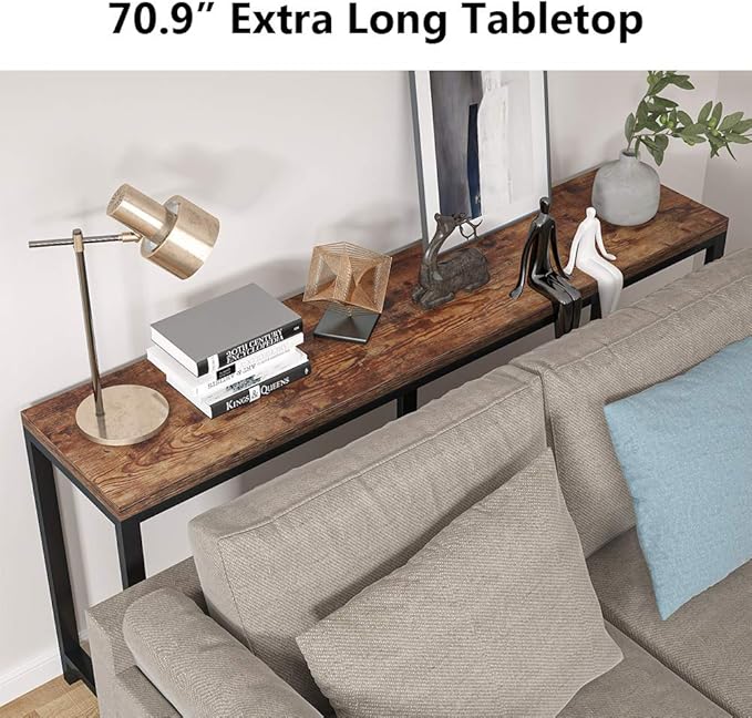 Tribesigns 70.9 inch Extra Long Console Table Behind Couch, Easy Assembly Sofa Table for Living Room Small Space, Rustic Industrial Narrow Entryway Hallway Table (Brown)