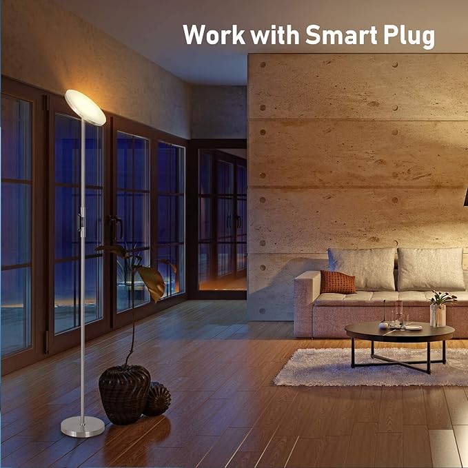 Floor Lamp,30W/2400LM Sky LED Modern Torchiere 3 Color Temperatures Super Bright Floor Lamps-Tall Standing Pole Light with Remote & Touch Control for Living Room,Bed Room,Office (Brushed Nickel)