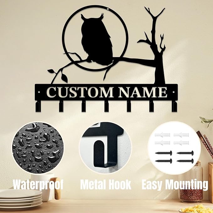 Personalized Custom Name Birds of Trees Wall Key Hooks,Metal Birds of Trees Art Clothes Hooks,Metal Birds of Trees Wall Home Storage Decorative,For Front Door, Hallway, Kitchen, Bedroom (Style J)