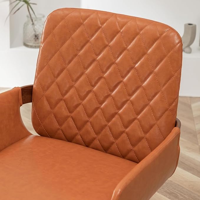 LUNLING Mid Century Modern Faux Leather Dining Room Chairs,Upholstered Seat Metal Legs Chairs Orange Faux Leather Kitchen Chair Reception Room Chair,1PCS