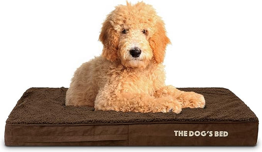 The Dog’s Bed Orthopedic Memory Foam Dog Bed, Large Brown Plush 40x25, Pain Relief for Arthritis, Hip & Elbow Dysplasia, Post Surgery, Lameness, Supportive, Calming, Waterproof Washable Cover