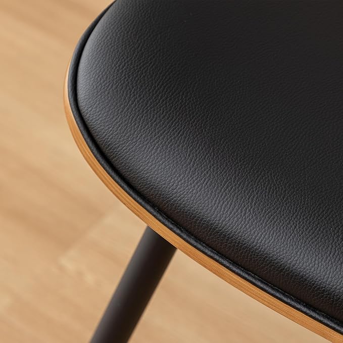 Rattan Dining Room Chairs Set of 2,Mid Century Modern Kitchen Side Chairs,Metal Legs Desk Chairs,Faux Leather Accent Chairs with Arms and Rattan Backrest,Black PU