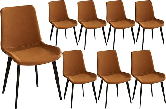 Dining Chairs with Comfortable Backrest and Sturdy Metal Legs, Modern Upholstered PU Leather Kitchen & Office Chairs for Dining Room, Restaurant Or Living Room (Brown, 8-Set)