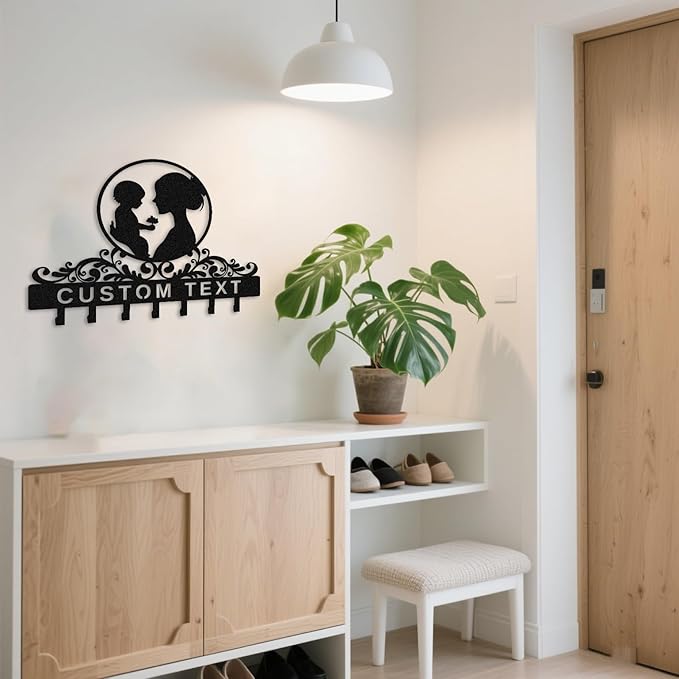 Personalized Key Holder Wall Mount,Custom Name Key Holder Wall Art,Mom and Kid Wall Decor,Gift for Mom Grandma,Mother's Day Gift