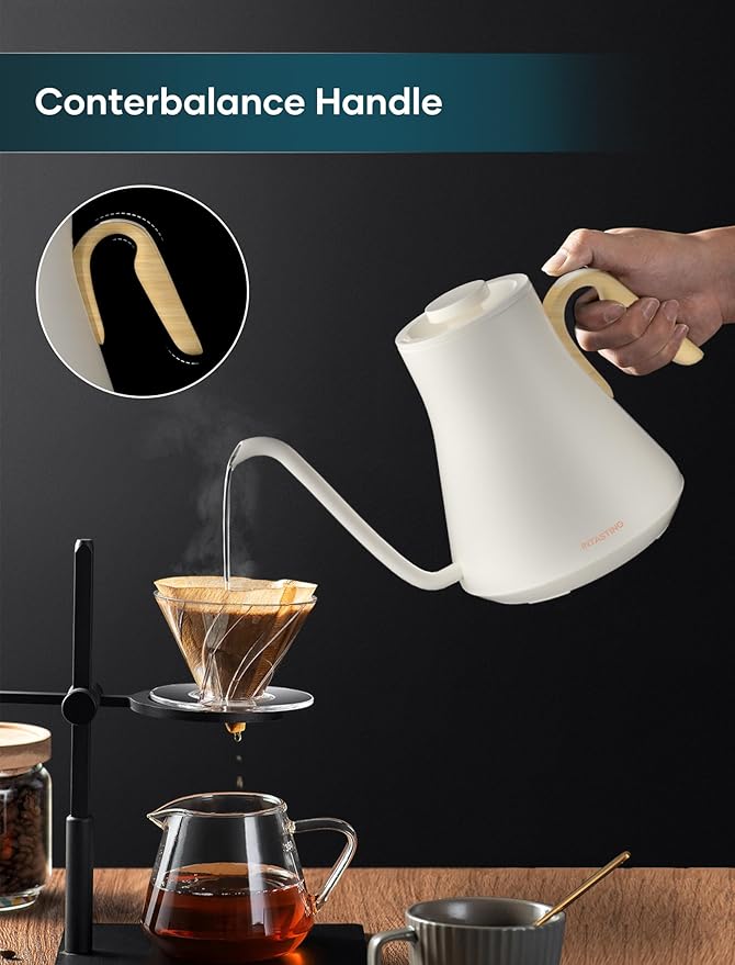 Electric Kettle, Gooseneck Electric Kettle, ±1℉ Precise Temperature Control, Stainless Steel Interior, Quick Heating for Pour Over Coffee, Tea & Boiling Water, 0.9L (Cream)
