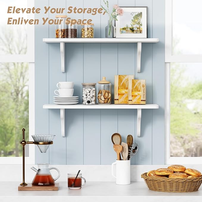 Forbena 24 Inch Wall Shelves for Bedroom Set of 3, Large Bathroom Floating Shelves for Wall, Long Decorative Hanging Arched Shelving Unit for Living Room Kids Girls Room Nursery Office (White)