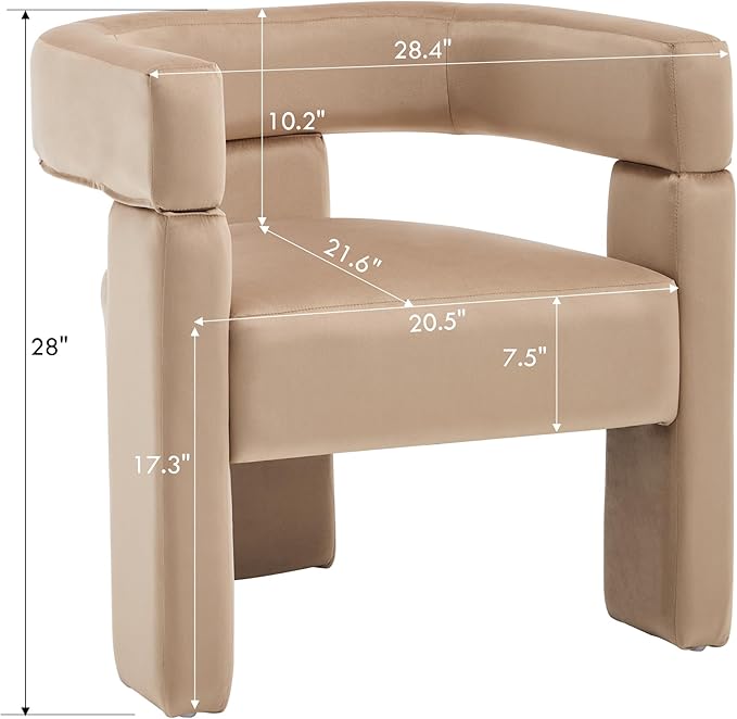 Modern Barrel Dining Chair Upholstered Velvet Dining Room Chair with Arms Comfy Side Chair for Kitchen/Living Room/Reception, Khaki