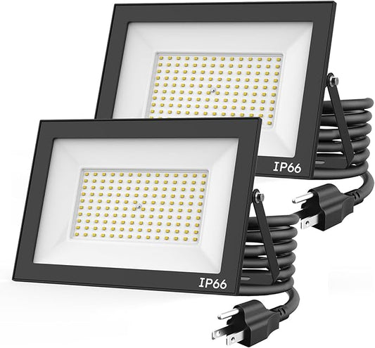 2-Pack 100W LED Flood Lights Outdoor – 18000 LM Super Bright Security Lighting, IP66 Waterproof, 5000K Daylight – Energy-Efficient Outdoor Lights for Garage, Garden, Lawn, Backyard