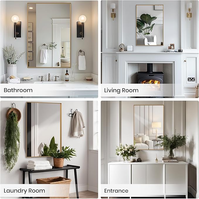 Wall Mirror 30" x 48" for Bathroom Modern Gold Deep Frame Mirror for Wall Decorative Horizontal or Vertical Wall Mounted Mirror for Bedroom Living Room Entryway Wall Decor