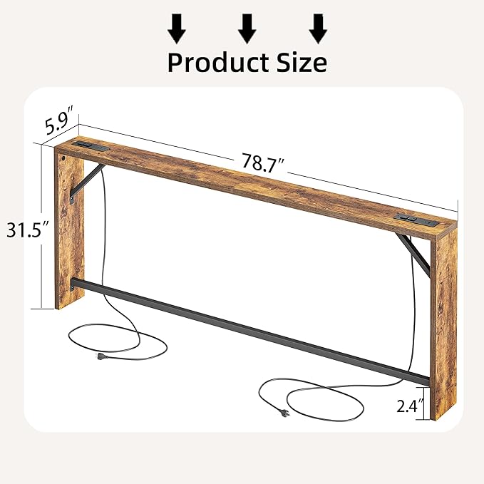 TIQLAB Sofa Table, 79 inch Long Console Table Behind Couch, Narrow Entryway Table with Angled Metal Frame, Industrial Console Table for Entryway, Rustic Brown